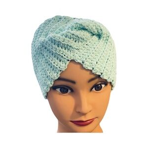 Mint green twisted crocheted head ear warmers 19” head size before stretching